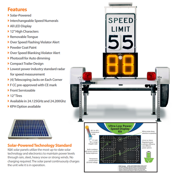 Solar Power Light Weight Trailer Mounted Radar Speed Monitor (12” LED characters)