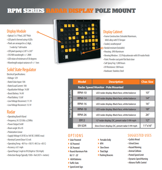 Radar Speed Monitor - Pole Mounted ((2)-two 16” high characters)
