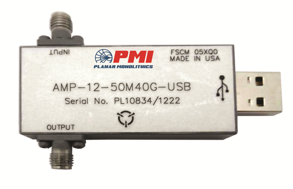 USB RF Amplifier, 0.05–40 GHz, 12 dB Gain