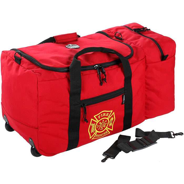 Rolling Firefighter Gear Bag with Shoulder Strap and Helmet Pocket